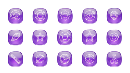 Set of Purple Game Icons Isolated on Transparent Background