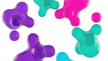Colorful blobs of liquid, isolated on transparent background