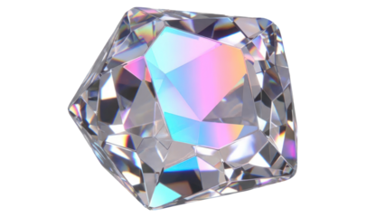 Sparkling diamond with rainbow reflections isolated on transparent background