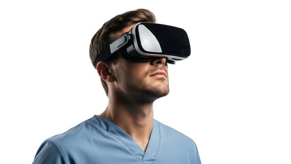 Man wearing VR headset, isolated on transparent background