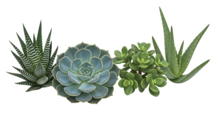 Assorted Succulent Plants Isolated on Transparent Background