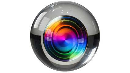 Glass Sphere with Rainbow Swirl Inside, Isolated on Transparent Background
