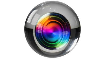 Glass Sphere with Rainbow Swirl Inside, Isolated on Transparent Background