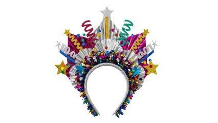 Festive party headband with stars and confetti, isolated on transparent background