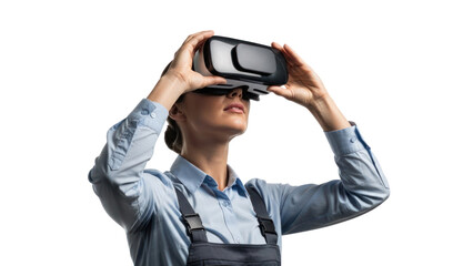 Woman wearing VR headset, isolated on transparent background