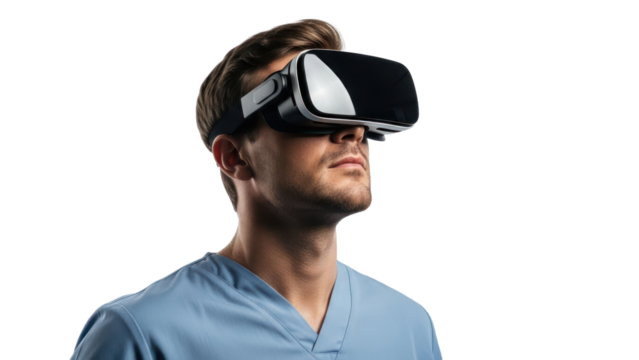 Man wearing VR headset, isolated on transparent background - Powered by Adobe