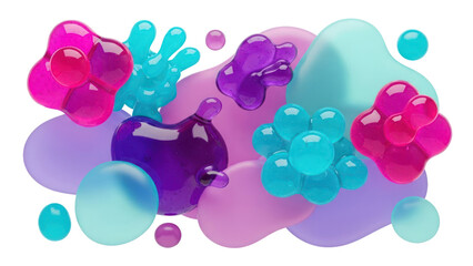 Abstract organic shapes and spheres, isolated on transparent background