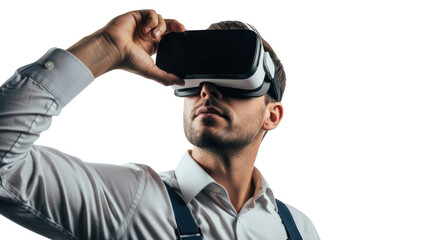 Man wearing VR headset, isolated on transparent background