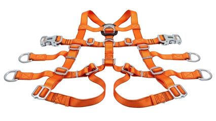 Orange Safety Harness, Full Body Protection, Isolated on Transparent Background