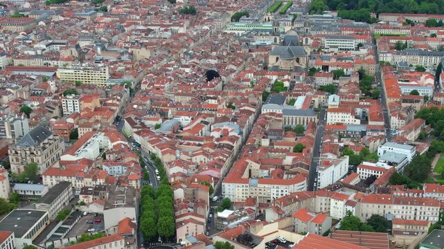 A panorama aerial view of the old town of the city Nancy in France on a  sunny summer noon. 