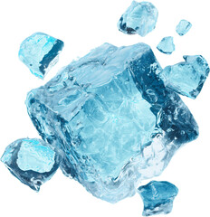 Obraz premium Blue Crystal Ice Cubes & Splash — Isolated PNG Set