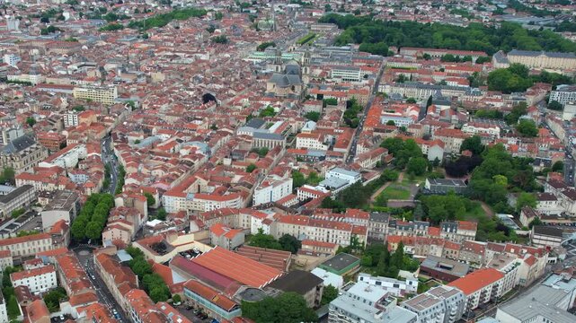 A panorama aerial view of the old town of the city Nancy in France on a  sunny summer noon. 
