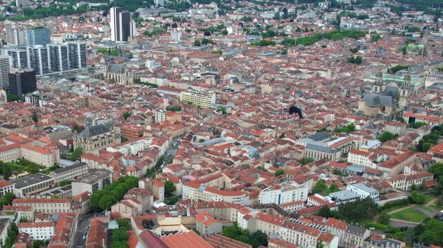 A panorama aerial view of the old town of the city Nancy in France on a  sunny summer noon. 