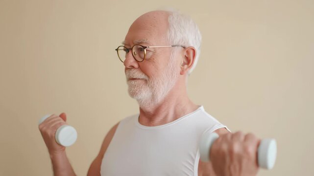 Senior self care focused on fitness with weights.