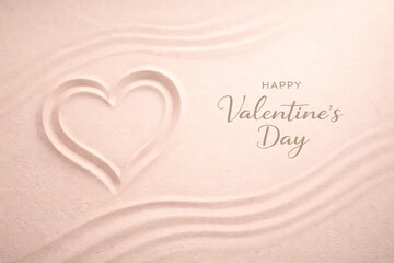 Happy Valentine's Day Background with a Heart Shape Drawn in Smooth Zen Garden Sand with Rippling Waves