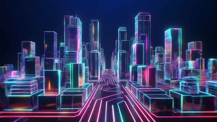 Futuristic neon city skyline glowing digital architecture abstract technology , Futuristic neon city skyline with glowing digital architecture and data grid, Abstract smart urban technology. - Powered by Adobe