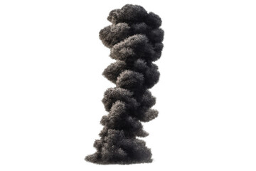 Black smoke column rising, heavy pollution cloud spreading, isolated plume effect on transparent background