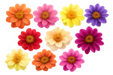 Various colorful flowers blooming, arranging a vibrant floral collection for spring and summer with transparent background