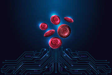 Digital Erythrocytes Over Circuit Board. AI Hematology, Biotech and Medtech Innovation Vector
