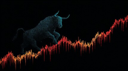 Bullish stock market trend with upward graph and digital bull