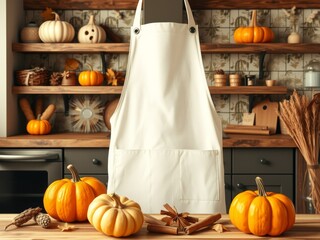 Kitchen apron with autumn decorations