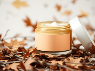 Autumnal candle in golden jar