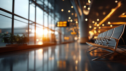 Modern airport waiting hall interior display contemporary terminal architecture passenger lounge environment aviation facility design travel space visualization defocused arch