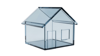 Transparent glass house model isolated on transparent background