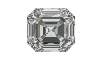 Asscher Cut Diamond Gemstone Isolated on Transparent Background