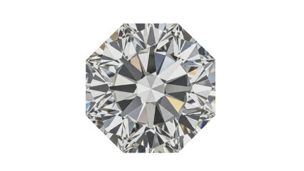 Octagonal Cut Diamond Gemstone Isolated on Transparent Background