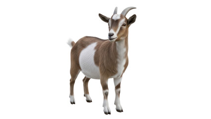 Brown and white goat standing, isolated on transparent background
