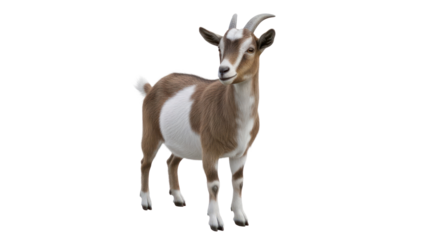 Brown and white goat standing, isolated on transparent background