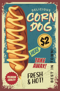 Delicious Corn Dog Retro Food Poster Advertisement