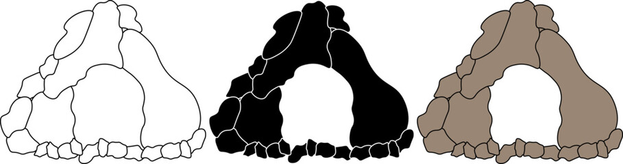 outline silhouette cave icon set