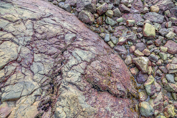 Rugged Rocky Shore With Pebbles And Tide Lines On West Coast Rocks Along British Columbia