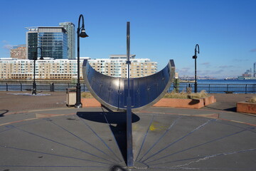 A sundial on the Hudson River Waterfront in Jersey City.