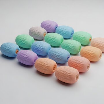Abstract composition of colorful stylized ellipsoids against a neutral backdrop