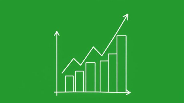 Business graph illustration with upward trend arrow on green background