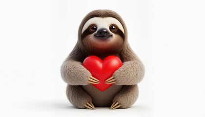 Cute Adorable Sloth Holding Red