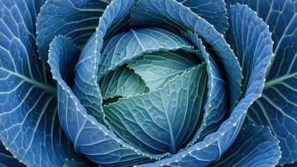 Obraz premium Close up of a blue cabbage textured leaves natural vegetable