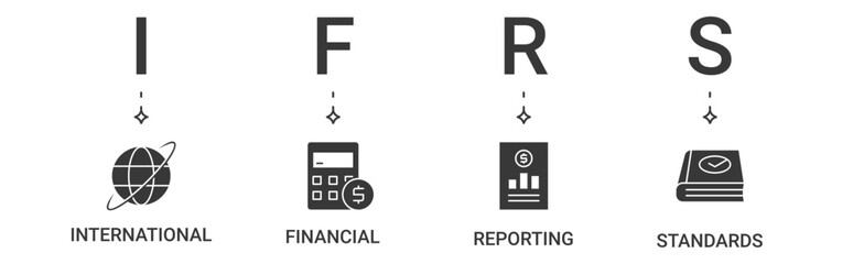 IFRS banner containing international, financial, reporting, standard vector icons