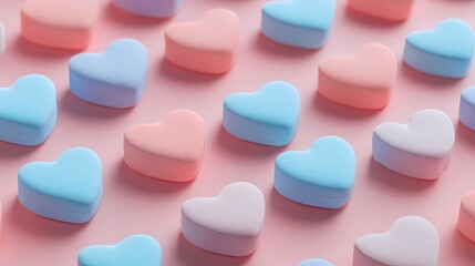 pastel valentine candy hearts repeating layout, stylish minimal scene