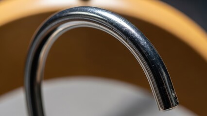 Close up of a shiny curved metal object against a neutral background