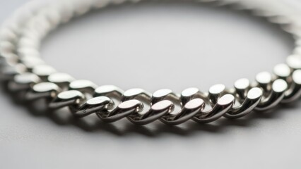 Close up of a silver chain bracelet against a white background jewelry design