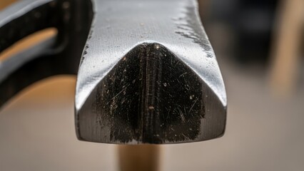 Close up of a steel hammer head in macro detail