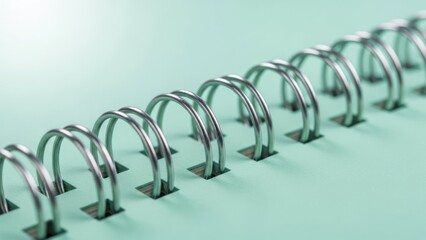 Close up of metal spiral binding on a pastel background