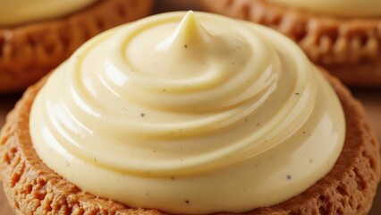 Close up of pastry with creamy filling culinary confectionery concept