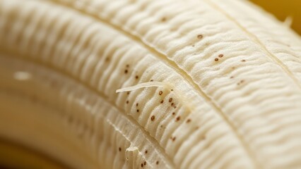 Close up of peeled banana showing texture and detail macro food photography
