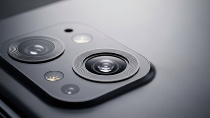 Close up view of mobile phone camera module featuring multiple lenses and reflective surface technology concept