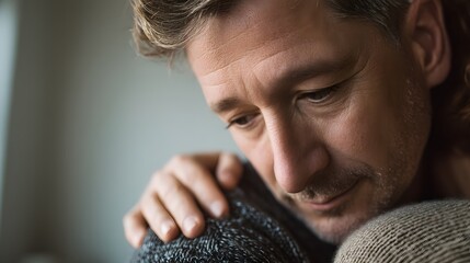 Man is hugging a woman and looking at her